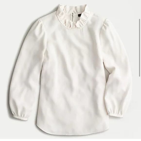 J.Crew Ruffle Neck Ivory Long Sleeves Top - Picture 3 of 7